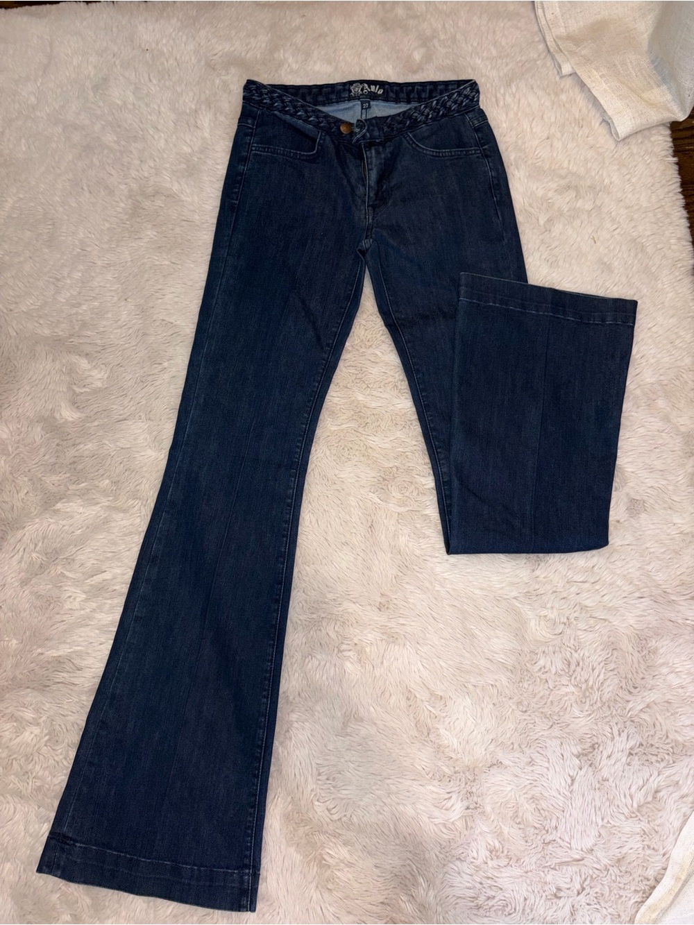 Anlo Dark Blue Braided Waist Flare Jeans